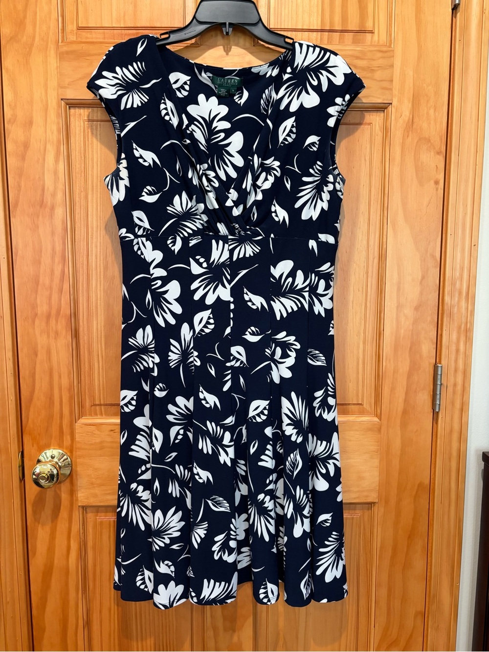 Ralph Lauren Navy and White Floral Midi Dress
